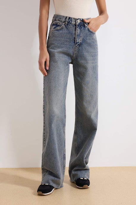 TRENDYOLMİLLA Damen Blau Einfarbig Weites Bein Tiefe Taille Jeans - Image 2