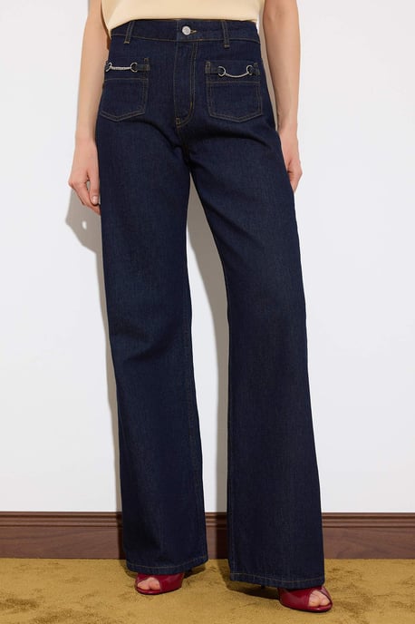 TRENDYOLMİLLA Damen Blau Einfarbig Weites Bein Hohe Taille Jeans - Image 2