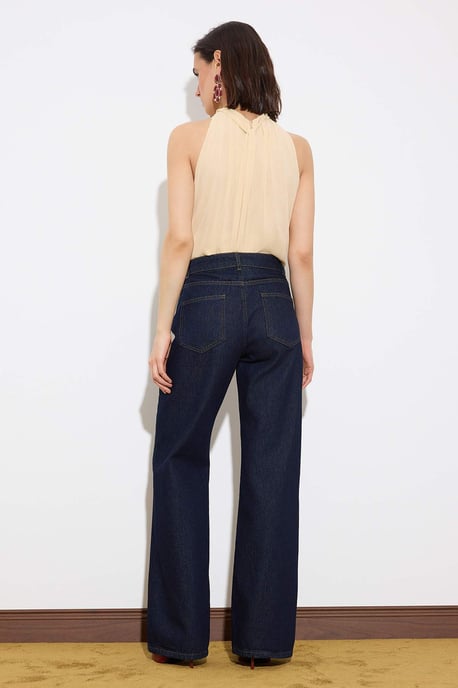 TRENDYOLMİLLA Damen Blau Einfarbig Weites Bein Hohe Taille Jeans - Image 3
