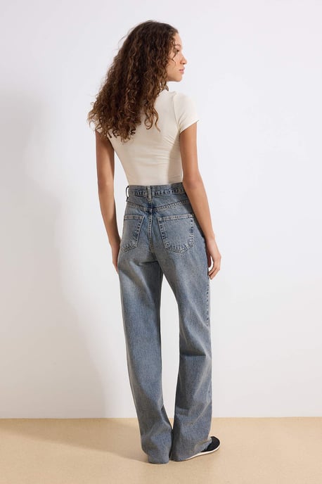 TRENDYOLMİLLA Damen Blau Einfarbig Weites Bein Tiefe Taille Jeans - Image 3