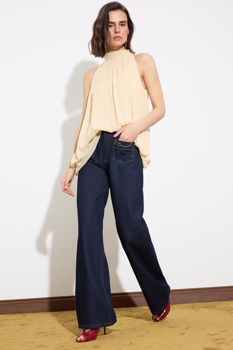 TRENDYOLMİLLA Damen Blau Einfarbig Weites Bein Hohe Taille Jeans - Image 5