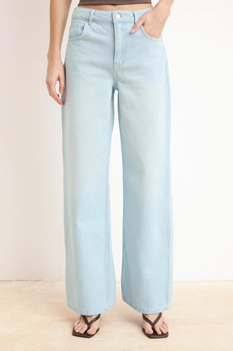 TRENDYOLMİLLA Damen Blau Einfarbig Weites Bein Normale Taille Jeans - Image 2