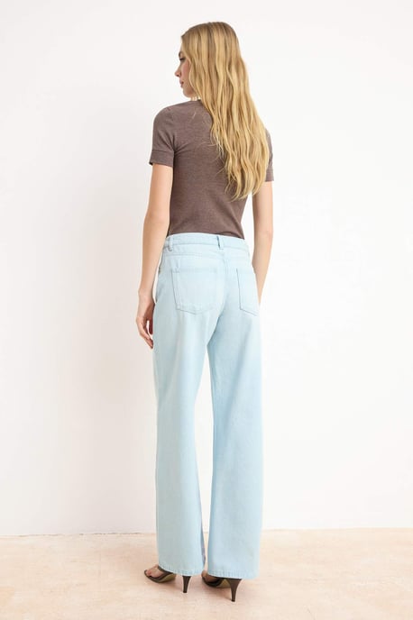TRENDYOLMİLLA Damen Blau Einfarbig Weites Bein Normale Taille Jeans - Image 3
