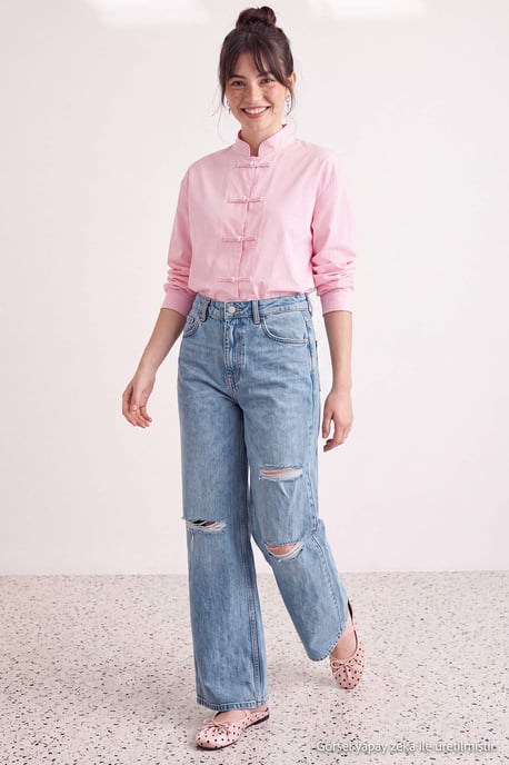 TRENDYOLMİLLA Damen Blau Einfarbig Hohe Taille Jeans - Image 6