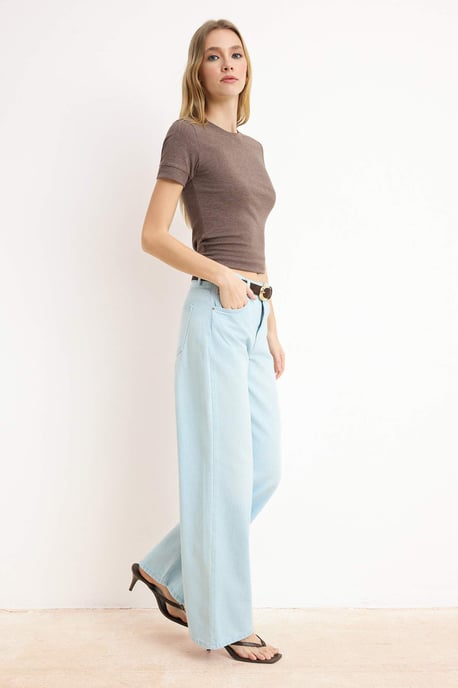TRENDYOLMİLLA Damen Blau Einfarbig Weites Bein Normale Taille Jeans - Image 6
