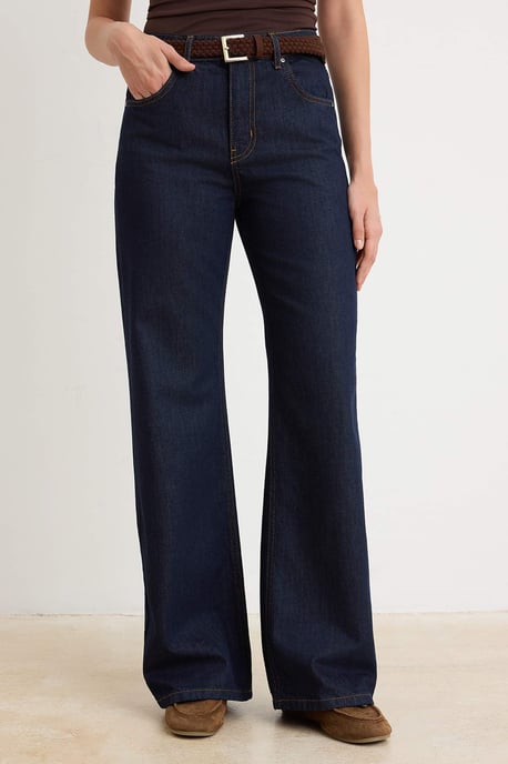 TRENDYOLMİLLA Damen Dunkelblau Einfarbig Weites Bein Hohe Taille Jeans - Image 2