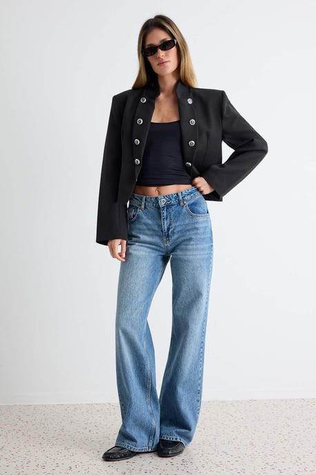 TRENDYOLMİLLA Damen Blau Einfarbig Weites Bein Normale Taille Jeans - Image 1