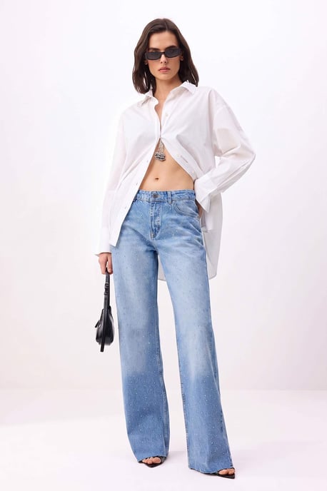 TRENDYOLMİLLA Damen Blau Einfarbig Weites Bein Hohe Taille Jeans - Image 2