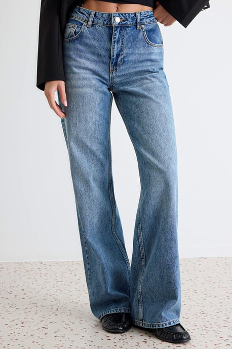 TRENDYOLMİLLA Damen Blau Einfarbig Weites Bein Normale Taille Jeans - Image 2