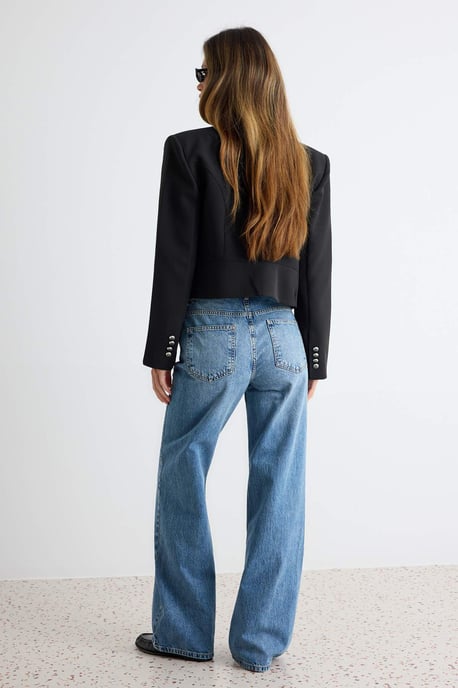TRENDYOLMİLLA Damen Blau Einfarbig Weites Bein Normale Taille Jeans - Image 3