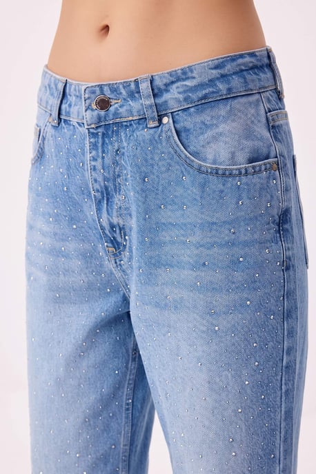 TRENDYOLMİLLA Damen Blau Einfarbig Weites Bein Hohe Taille Jeans - Image 4