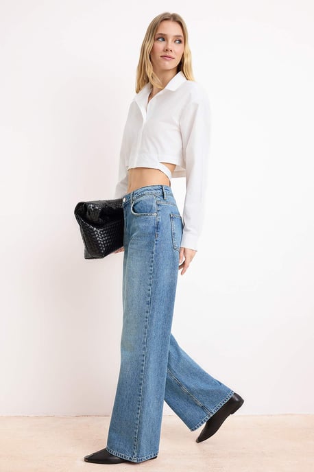 TRENDYOLMİLLA Damen Blau Einfarbig Weites Bein Normale Taille Jeans - Image 5