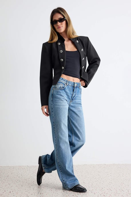 TRENDYOLMİLLA Damen Blau Einfarbig Weites Bein Normale Taille Jeans - Image 6