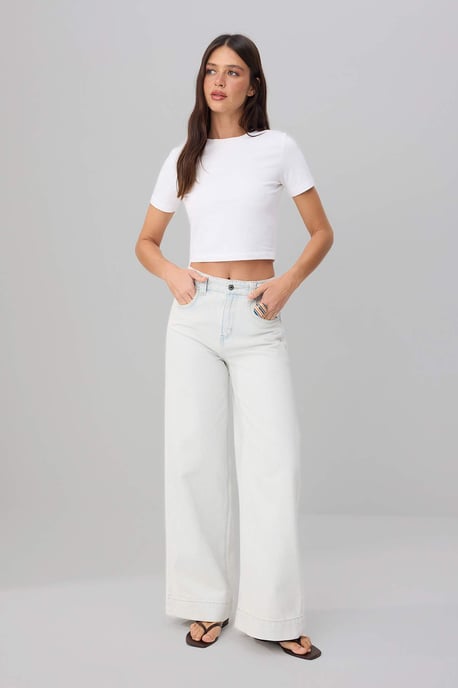 TRENDYOLMİLLA Damen Blau Einfarbig Weites Bein Hohe Taille Jeans - Image 1
