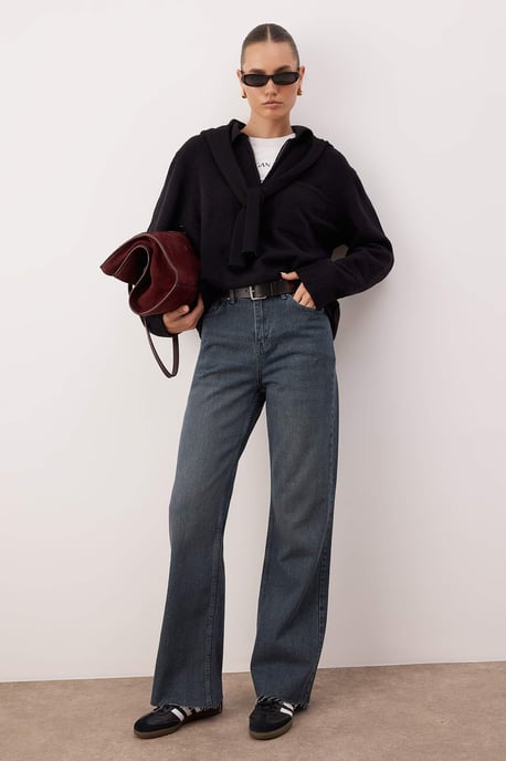 TRENDYOLMİLLA Damen Blau Einfarbig Weites Bein Hohe Taille Jeans - Image 1