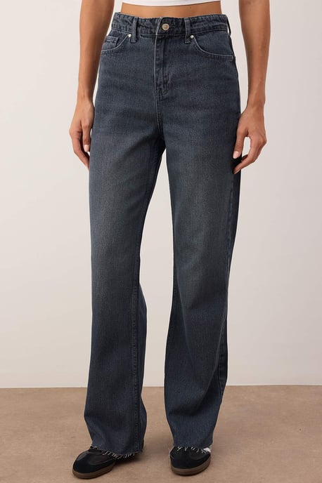 TRENDYOLMİLLA Damen Blau Einfarbig Weites Bein Hohe Taille Jeans - Image 2