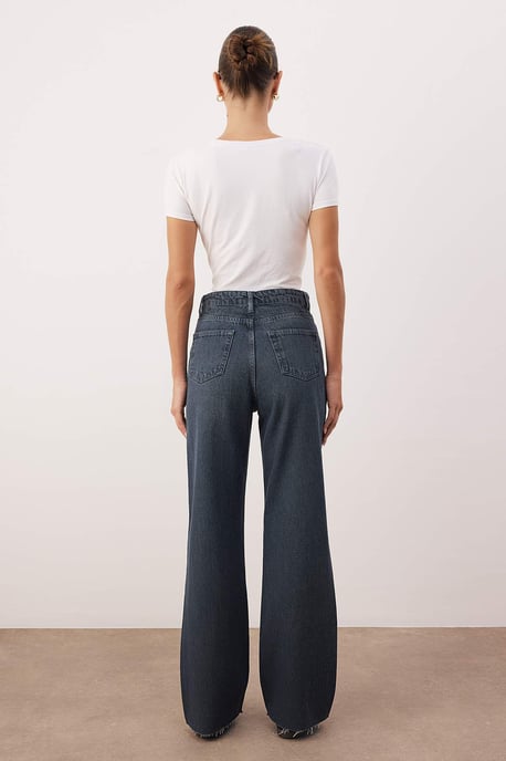 TRENDYOLMİLLA Damen Blau Einfarbig Weites Bein Hohe Taille Jeans - Image 3