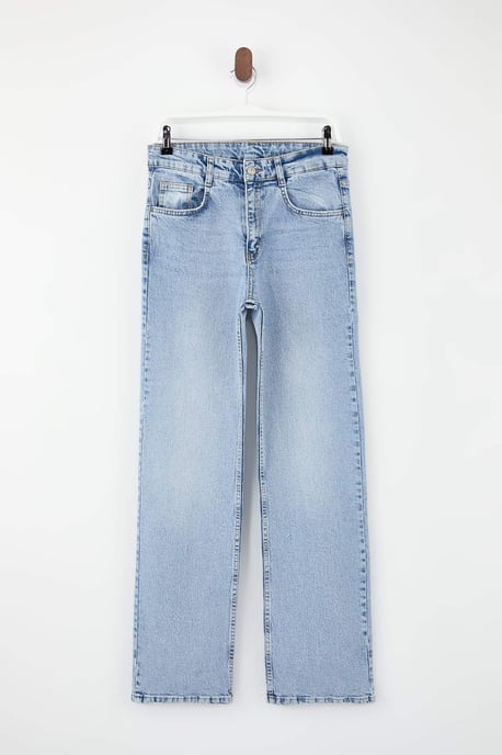 TRENDYOLMİLLA Damen Blau Einfarbig Weites Bein Hohe Taille Jeans - Image 1