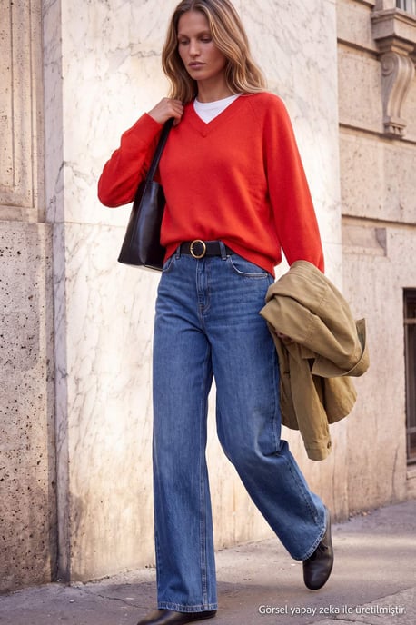TRENDYOLMİLLA Damen Blau Einfarbig Weites Bein Normale Taille Jeans - Image 2