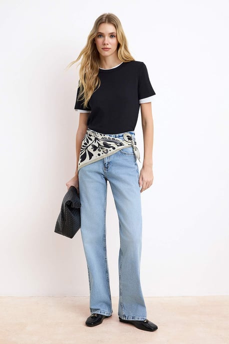 TRENDYOLMİLLA Damen Blau Einfarbig Weites Bein Hohe Taille Jeans - Image 2