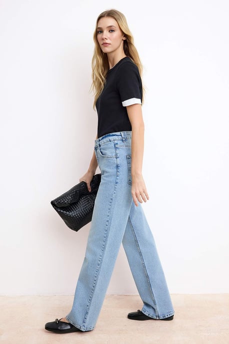 TRENDYOLMİLLA Damen Blau Einfarbig Weites Bein Hohe Taille Jeans - Image 3