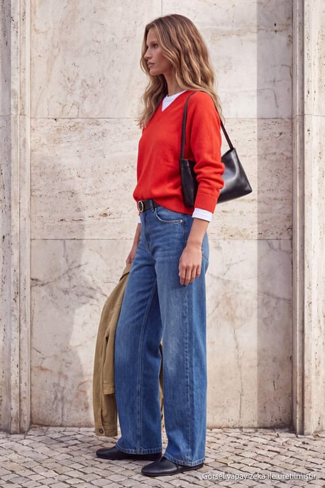 TRENDYOLMİLLA Damen Blau Einfarbig Weites Bein Normale Taille Jeans - Image 6