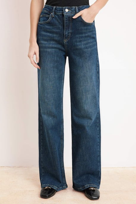 TRENDYOLMİLLA Damen Dunkelblau Einfarbig Weites Bein Hohe Taille Jeans - Image 2