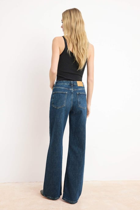TRENDYOLMİLLA Damen Dunkelblau Einfarbig Weites Bein Hohe Taille Jeans - Image 3
