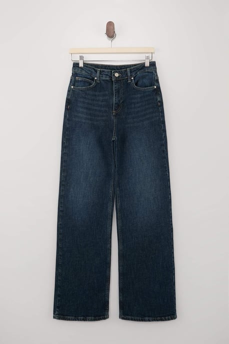 TRENDYOLMİLLA Damen Dunkelblau Einfarbig Weites Bein Hohe Taille Jeans - Image 4