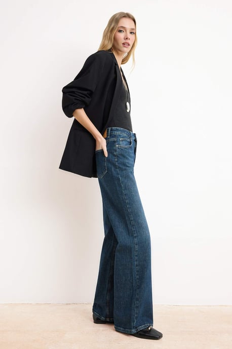 TRENDYOLMİLLA Damen Dunkelblau Einfarbig Weites Bein Hohe Taille Jeans - Image 6