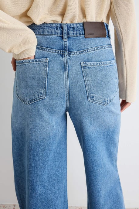 TRENDYOLMİLLA Damen Dunkelblau Einfarbig Weites Bein Hohe Taille Jeans - Image 3