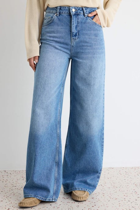 TRENDYOLMİLLA Damen Dunkelblau Einfarbig Weites Bein Hohe Taille Jeans - Image 4