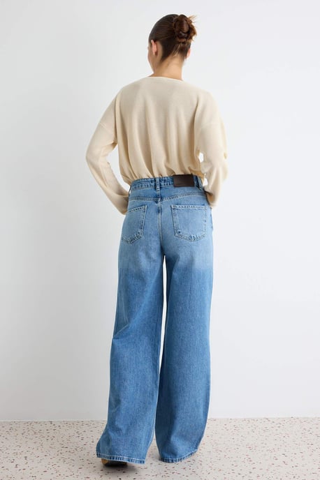 TRENDYOLMİLLA Damen Dunkelblau Einfarbig Weites Bein Hohe Taille Jeans - Image 5