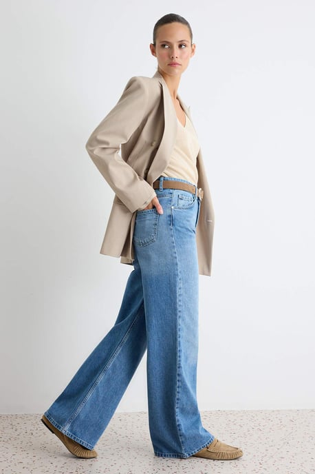 TRENDYOLMİLLA Damen Dunkelblau Einfarbig Weites Bein Hohe Taille Jeans - Image 6