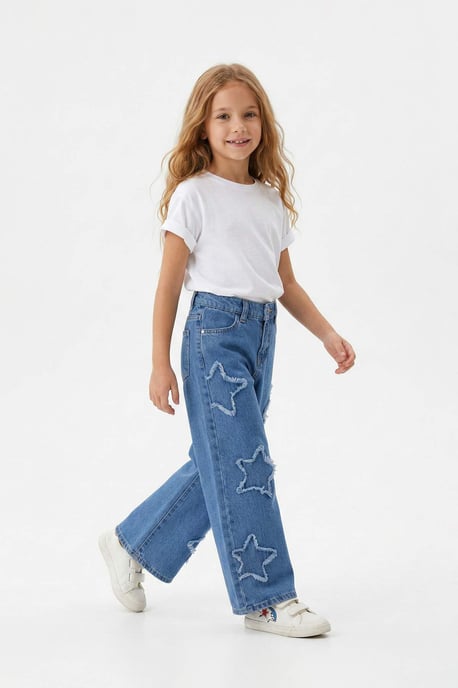 TRENDYOLKIDS Mädchen Blau Geblümt Hohe Taille Jeans - Image 2