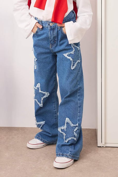 TRENDYOLKIDS Mädchen Blau Geblümt Hohe Taille Jeans - Image 3