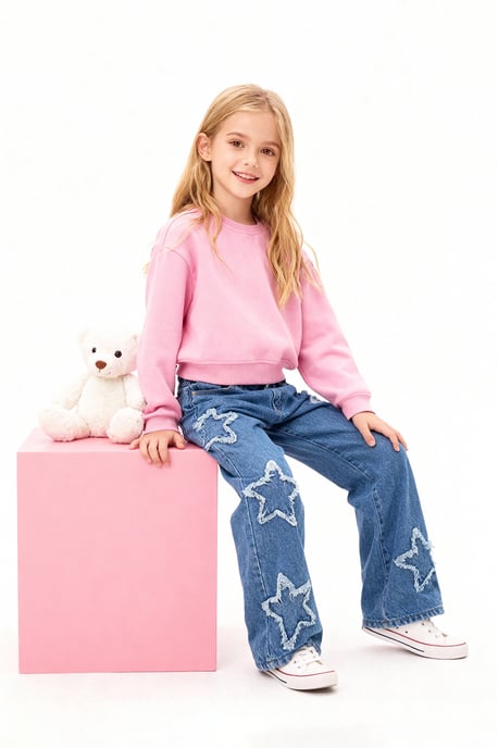 TRENDYOLKIDS Mädchen Blau Geblümt Hohe Taille Jeans - Image 4