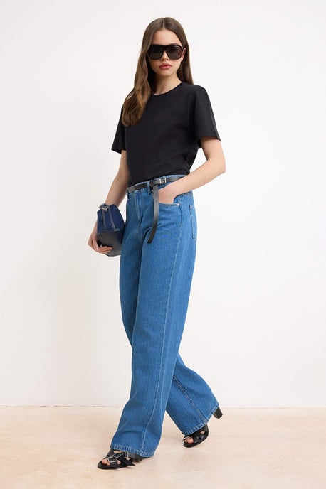 TRENDYOLMİLLA Damen Blau Einfarbig Weites Bein Hohe Taille Jeans - Image 2