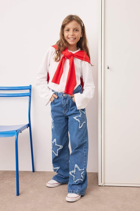 TRENDYOLKIDS Mädchen Blau Geblümt Hohe Taille Jeans - Image 5