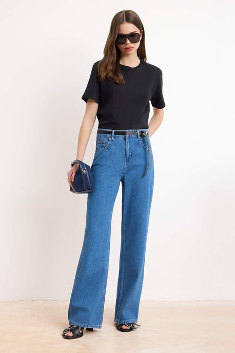 TRENDYOLMİLLA Damen Blau Einfarbig Weites Bein Hohe Taille Jeans - Image 3
