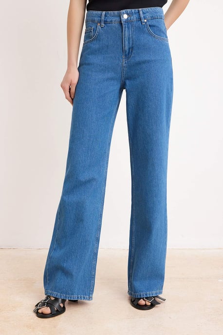 TRENDYOLMİLLA Damen Blau Einfarbig Weites Bein Hohe Taille Jeans - Image 4