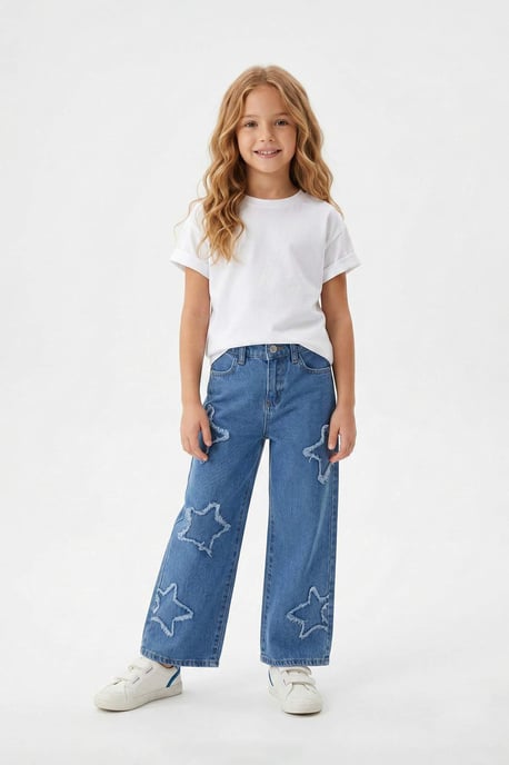 TRENDYOLKIDS Mädchen Blau Geblümt Hohe Taille Jeans - Image 6
