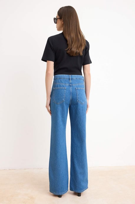 TRENDYOLMİLLA Damen Blau Einfarbig Weites Bein Hohe Taille Jeans - Image 5