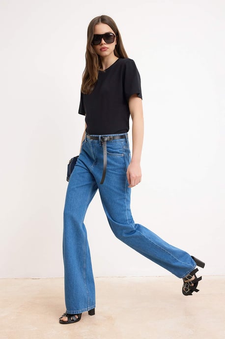 TRENDYOLMİLLA Damen Blau Einfarbig Weites Bein Hohe Taille Jeans - Image 6