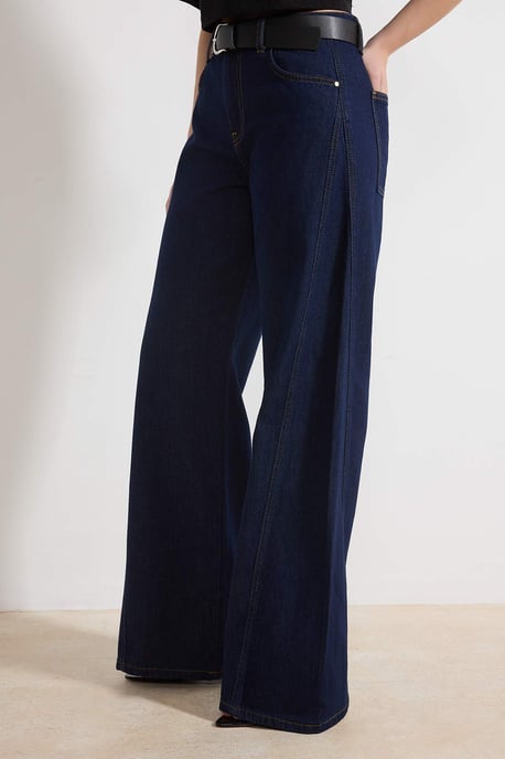 TRENDYOLMİLLA Damen Dunkelblau Einfarbig Weites Bein Normale Taille Jeans - Image 2