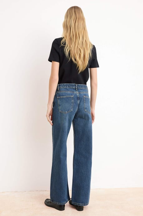 TRENDYOLMİLLA Damen Dunkelblau Einfarbig Weites Bein Normale Taille Jeans - Image 3