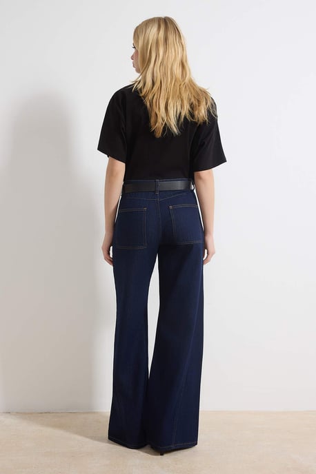 TRENDYOLMİLLA Damen Dunkelblau Einfarbig Weites Bein Normale Taille Jeans - Image 3