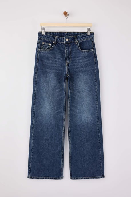 TRENDYOLMİLLA Damen Dunkelblau Einfarbig Weites Bein Normale Taille Jeans - Image 4