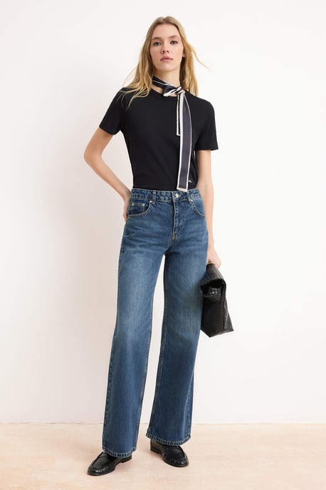 TRENDYOLMİLLA Damen Dunkelblau Einfarbig Weites Bein Normale Taille Jeans - Image 6