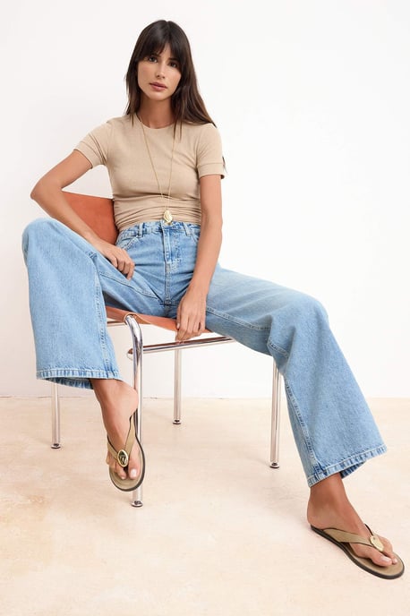 TRENDYOLMİLLA Damen Blau Einfarbig Weites Bein Hohe Taille Jeans - Image 1